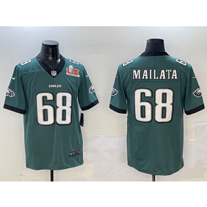 Nike Eagles 68 Jordan Mailata Green 2025 Super Bowl LIX Vapor Limited Men Jersey
