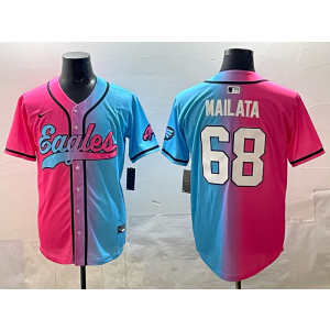 Nike Eagles 68 Mailata Blue Pink Baseball Vapor Limited Men Jersey