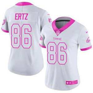 Nike Eagles 86 Zach Ertz White Pink Stitched NFL Limited Rush Fashion Women Jersey