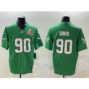 Nike Eagles 90 Jordan Davis Kelly Green 2025 Super Bowl LIX F.U.S.E. Vapor Limited Men Jersey