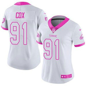 Nike Eagles 91 Fletcher Cox White Pink Stitched NFL Limited Rush Fashion Women Jersey
