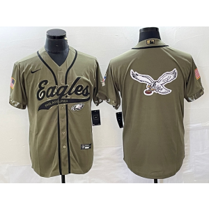 Nike Eagles Blank Olive Salute To Service Baseball Logo Vapor Limited Men Jersey