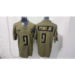 Nike Falcons 9 Penix JR Olive 2025 Salute to Service F.U.S.E. Vapor Limited Men Jersey