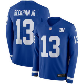 Nike Giants #13 Odell Beckham Jr. Blue Long Sleeve Limited Jersey
