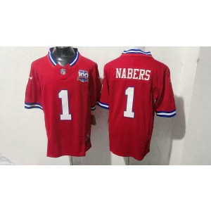 Nike Giants 1 Malik Nabers Red F.U.S.E. Vapor Limited Men Jersey with 100th Patch