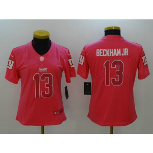 Nike Giants 13 Odell Beckham Jr Pink Stitched NFL Limited Rush Fashion Women Jersey