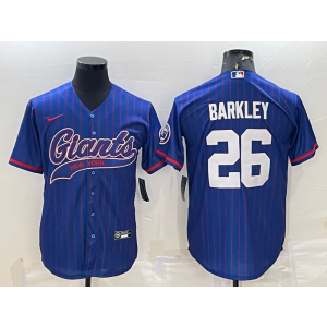Nike Giants 26 Saquon Barkley Blue Vapor Baseball Limited Men Jersey