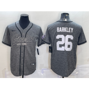 Nike Giants 26 Saquon Barkley Grey With Patch Vapor Baseball Limited Men Jersey