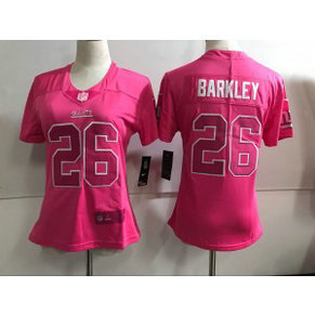Nike Giants 26 Saquon Barkley Pink Stitched NFL Limited Rush Fashion Women Jersey