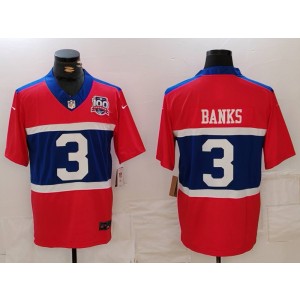 Nike Giants 3 Banks Red 2024 F.U.S.E. Vapor Limited Men Jersey with 100th patch