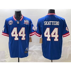 Nike Giants 44 Skattebo Blue Throwback F.U.S.E. Vapor Limited Men Jersey with 100th Patch