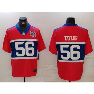 Nike Giants 56 Lawrence Taylor Red 2024 F.U.S.E. Vapor Limited Men Jersey with 100th patch