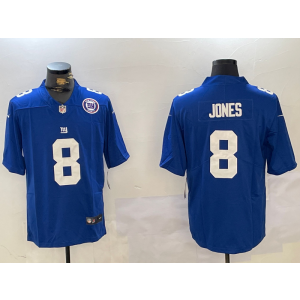 Nike Giants 8 Daniel Jones Blue Team Logo Vapor Limited Men Jersey