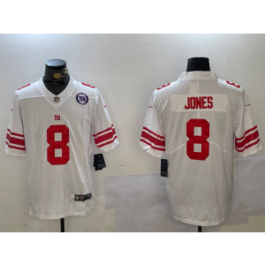 Nike Giants 8 Daniel Jones White Team Logo Vapor Limited Men Jersey