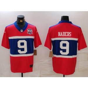 Nike Giants 9 Malik Nabers Red 2024 F.U.S.E. Vapor Limited Men Jersey with 100th patch