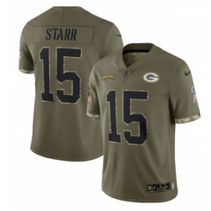 Nike Green Bay Packers 15 Bart Starr Olive 2022 Salute To Service Limited Men Jersey
