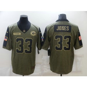 Nike Green Bay Packers 33 Aaron Jones 2021 Olive Salute To Service Limited Men Jersey