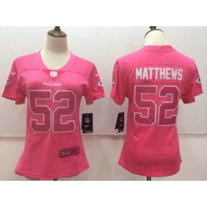 Nike Green Bay Packers 52 Clay Matthews Pink Stitched NFL Limited Rush Fashion Women Jersey