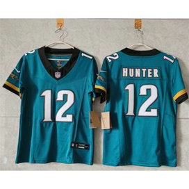 Nike Jaguars 12 Travis Hunter Teal Throwback F.U.S.E. Vapor Limited Women Jersey(Run Small)