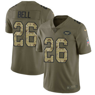 Nike Jets #26 Le'Veon Bell Olive And Camo Men's Stitched NFL Limited 2017 Salute To Service Jersey
