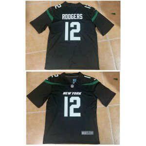Nike Jets 12 Aaron Rodgers Black Vapor Untouchable Limited Men Jersey