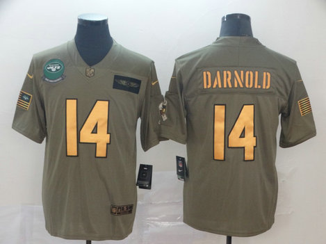 Nike Jets 14 Sam Darnold 2019 Olive Gold Salute To Service Limited Jersey
