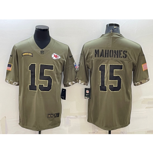 Nike Kansas City Chiefs 15 Patrick Mahomes Olive 2022 Salute To Service Limited Men Jersey