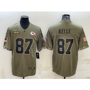 Nike Kansas City Chiefs 87 Travis Kelce Olive 2022 Salute To Service Limited Men Jersey