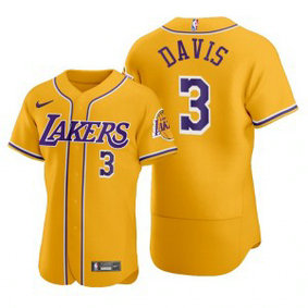 Nike Lakers 3 Anthony Davis Gold 2020 NBA X MLB Crossover Edition Men Jersey