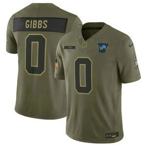 Nike Lions 0 Jahmyr Gibbs Olive 2025 Salute to Service F.U.S.E. Vapor Limited Men Jersey