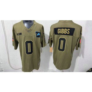 Nike Lions 0 Jahymr Gibbs Olive 2025 Salute to Service F.U.S.E. Vapor Limited Men Jersey