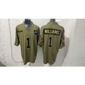 Nike Lions 1 Jameson Williams Olive 2025 Salute to Service F.U.S.E. Vapor Limited Men Jersey