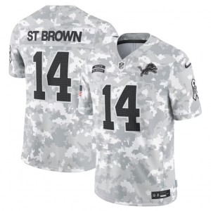 Nike Lions 14 Amon-Ra St. Brown Arctic Camo 2024 F.U.S.E. Salute to Service Limited Men Jersey
