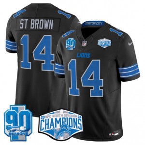 Nike Lions 14 Amon-Ra St. Brown Black 2024 NFC North Champions 90th Anniversary Patch F.U.S.E. Vapor Limited Men Jersey