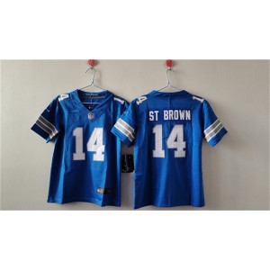 Nike Lions 14 Amon-Ra St. Brown Blue Vapor Untouchable Limited Women Jersey(Run Small)