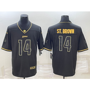 Nike Lions 14 St Brown Black Gold Vapor Limited Men Jersey