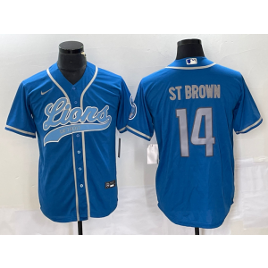 Nike Lions 14 St Brown Blue Baseball Vapor Limited Men Jersey