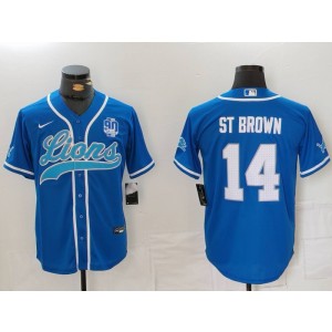 Nike Lions 14 St Brown Blue Vapor Baseball Limited Men Jersey with 90th Patch