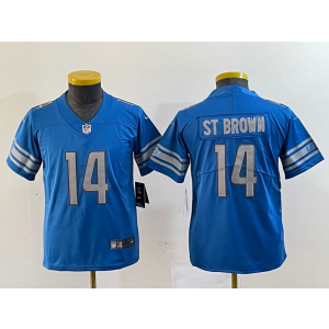 Nike Lions 14 St Brown Blue Vapor Untouchable Limited Youth Jersey