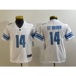 Nike Lions 14 St Brown White Vapor Untouchable Limited Youth Jersey