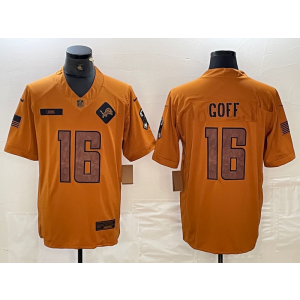 Nike Lions 16 Jared Goff 2023 Brown Salute To Service Limited Men Jersey