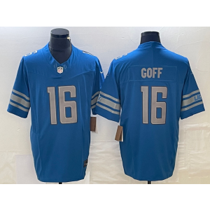 Nike Lions 16 Jared Goff Blue 2023 F.U.S.E Vapor Limited Men Jersey