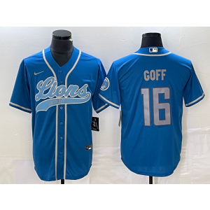 Nike Lions 16 Jared Goff Blue Baseball Vapor Limited Men Jersey
