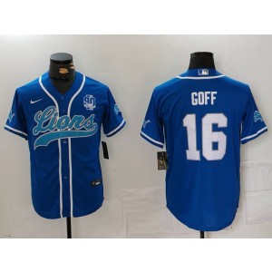 Nike Lions 16 Jared Goff Blue Vapor Baseball Limited Men Jersey with 90th Patch
