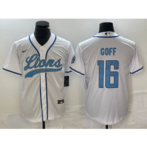 Nike Lions 16 Jared Goff White Baseball Vapor Limited Men Jersey