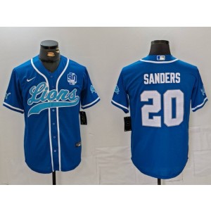 Nike Lions 20 Barry Sanders Blue Vapor Baseball Limited Men Jersey with 90th Patch