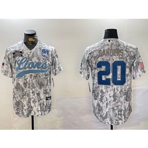Nike Lions 20 Barry Sanders Camo Vapor Baseball Limited Men Jersey