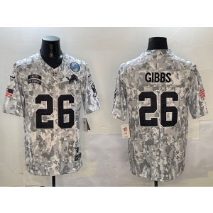 Nike Lions 26 Jahmyr Gibbs Arctic Camo 2024 F.U.S.E. Salute to Service Limited Men Jersey (Runs Small)