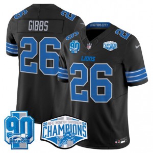 Nike Lions 26 Jahmyr Gibbs Black 2024 NFC North Champions 90th Anniversary Patch F.U.S.E. Vapor Limited Men Jersey