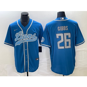 Nike Lions 26 Jahmyr Gibbs Blue Baseball Vapor Limited Men Jersey